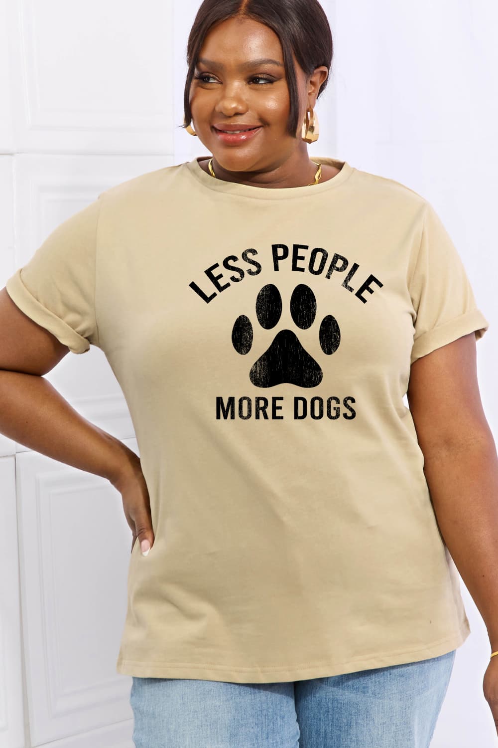 Full Size LESS PEOPLE MORE DOGS Graphic Cotton Tee - T-Shirts - Shirts & Tops - 11 - 2024