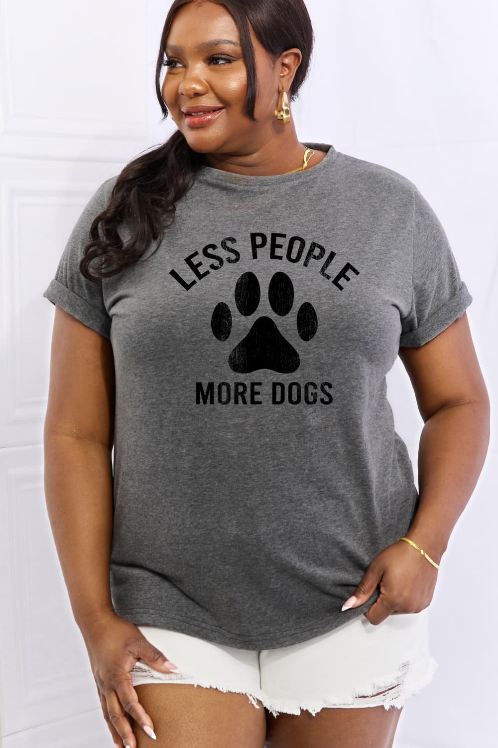 Full Size LESS PEOPLE MORE DOGS Graphic Cotton Tee - T-Shirts - Shirts & Tops - 5 - 2024