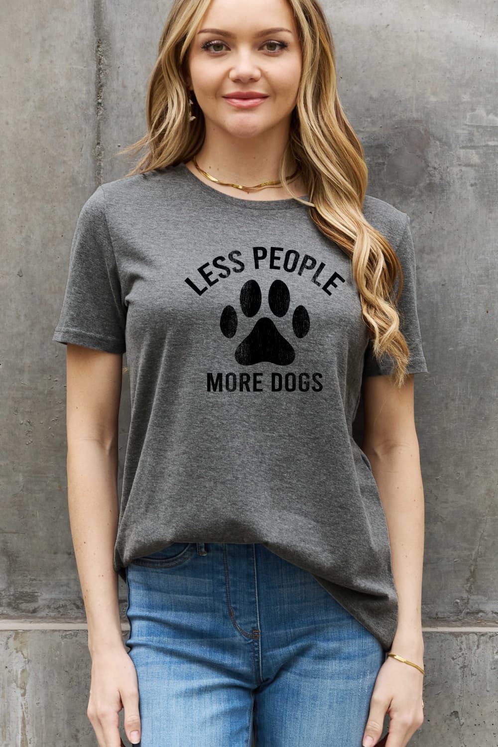 Full Size LESS PEOPLE MORE DOGS Graphic Cotton Tee - Gray / S - T-Shirts - Shirts & Tops - 1 - 2024