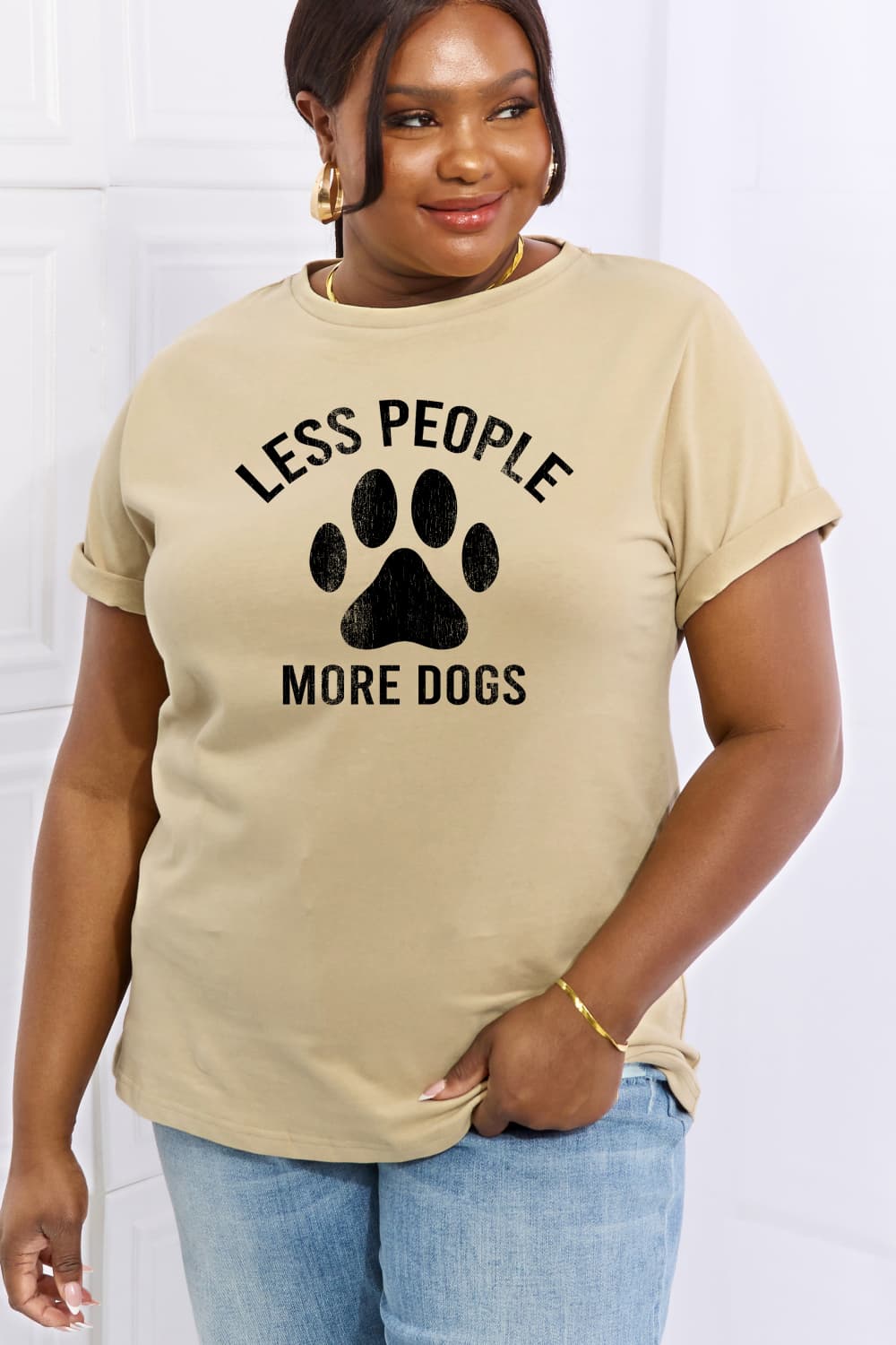 Full Size LESS PEOPLE MORE DOGS Graphic Cotton Tee - T-Shirts - Shirts & Tops - 10 - 2024