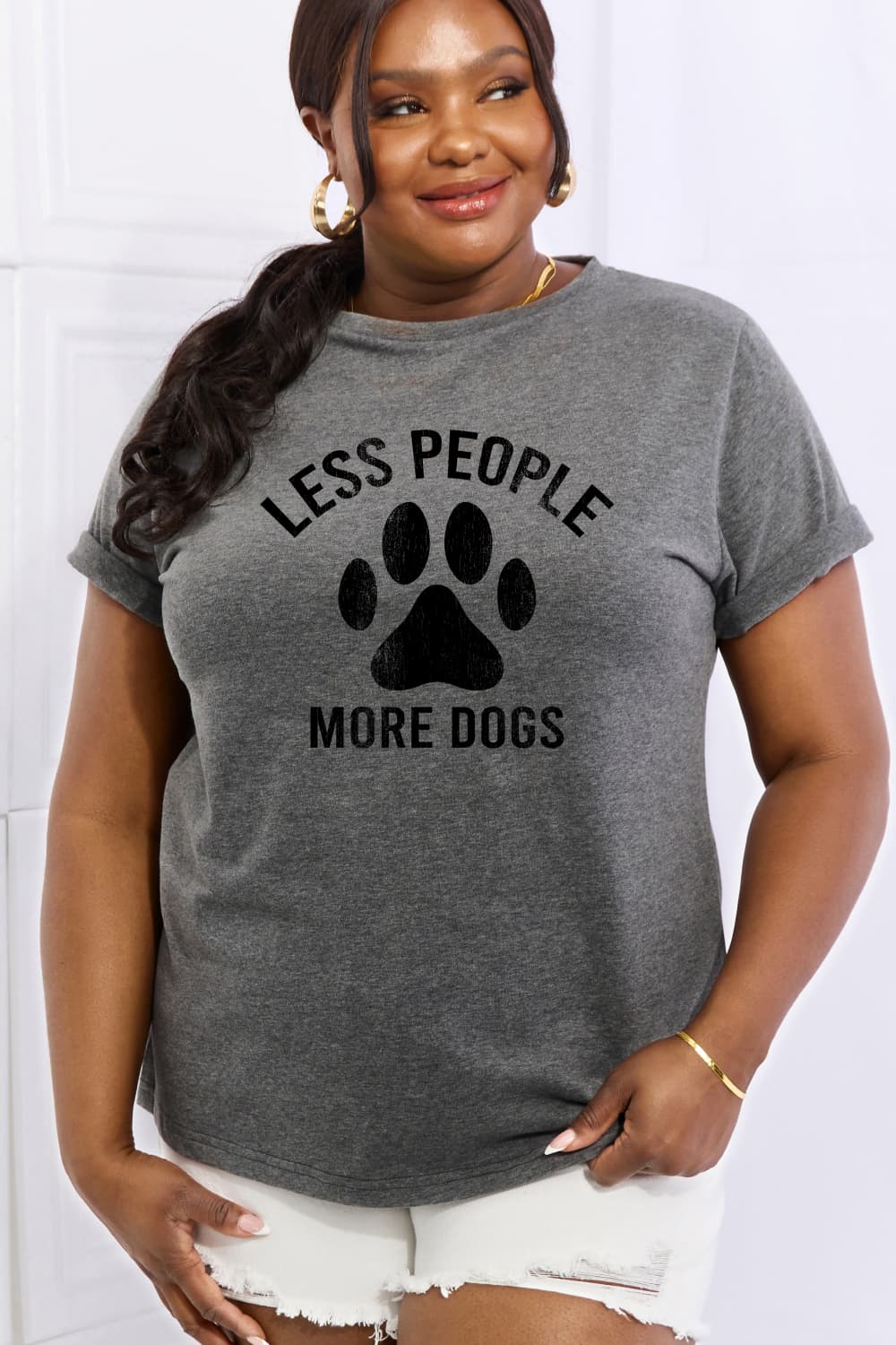 Full Size LESS PEOPLE MORE DOGS Graphic Cotton Tee - T-Shirts - Shirts & Tops - 4 - 2024