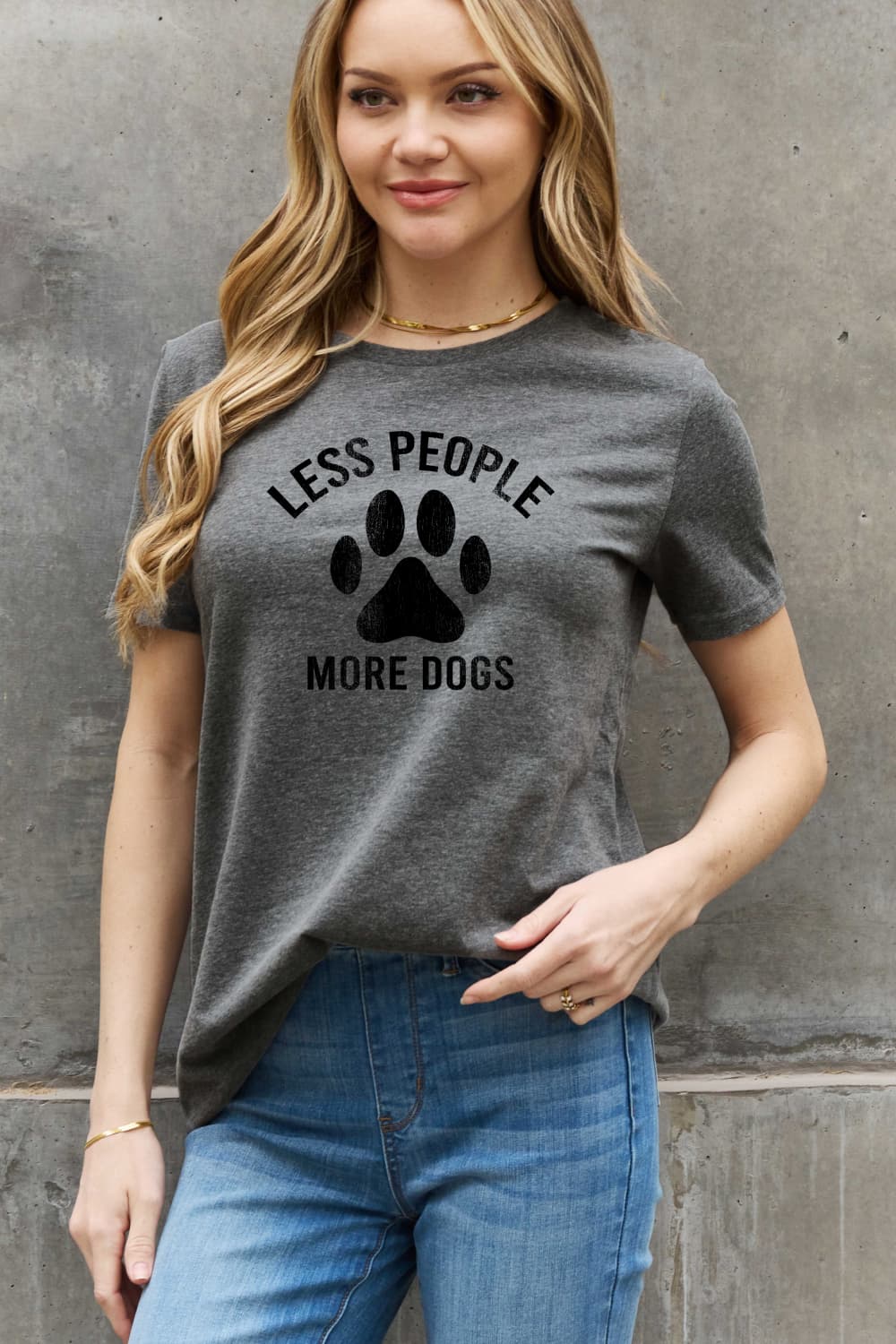 Full Size LESS PEOPLE MORE DOGS Graphic Cotton Tee - T-Shirts - Shirts & Tops - 3 - 2024