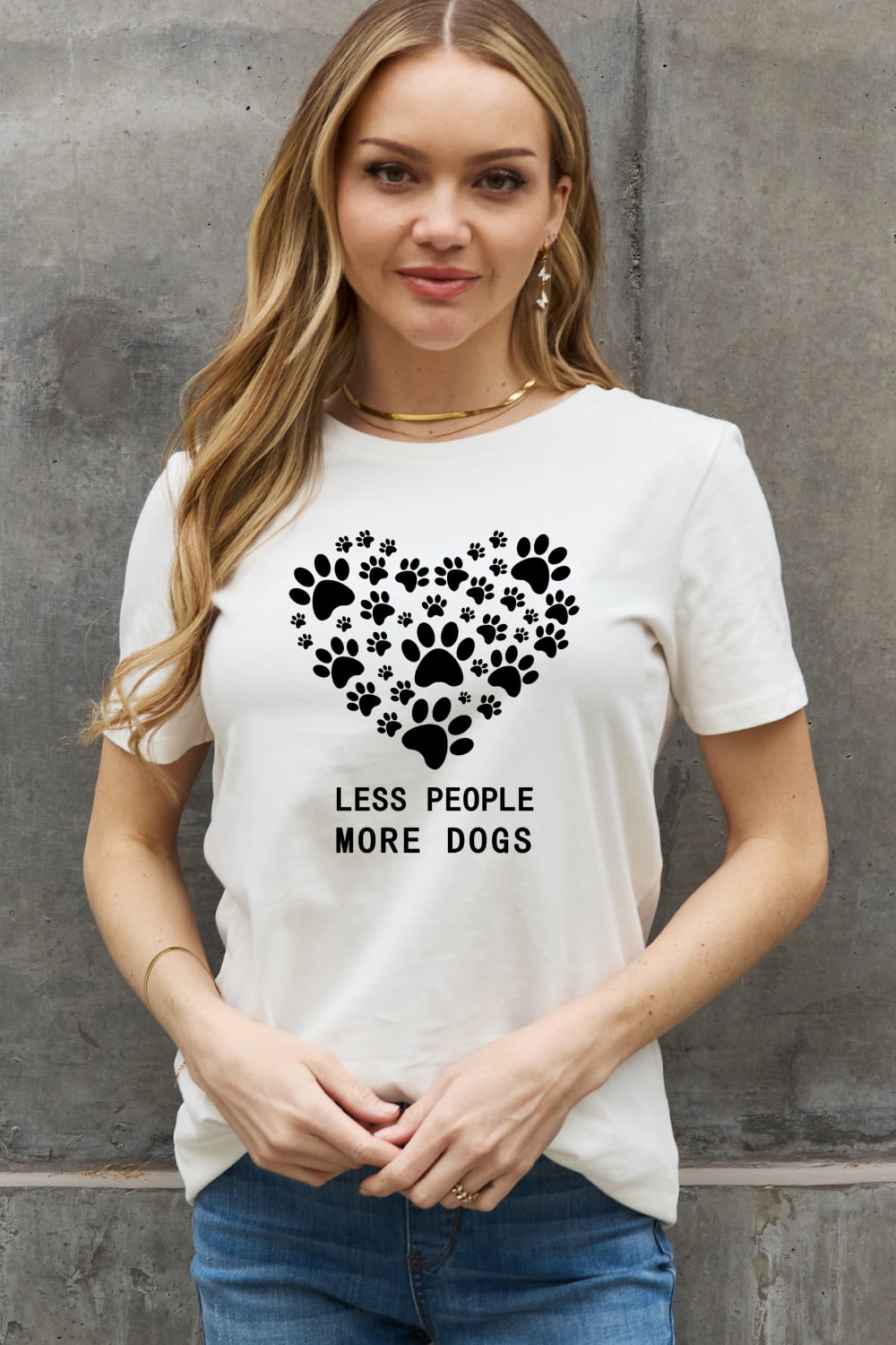 Full Size LESS PEOPLE MORE DOGS Heart Graphic Cotton Tee - T-Shirts - Shirts & Tops - 5 - 2024