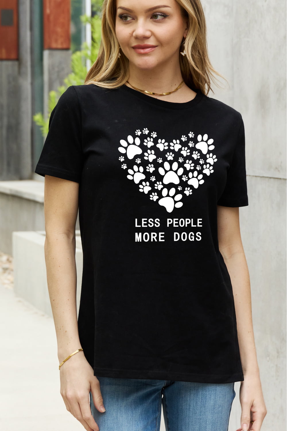 Full Size LESS PEOPLE MORE DOGS Heart Graphic Cotton Tee - T-Shirts - Shirts & Tops - 13 - 2024