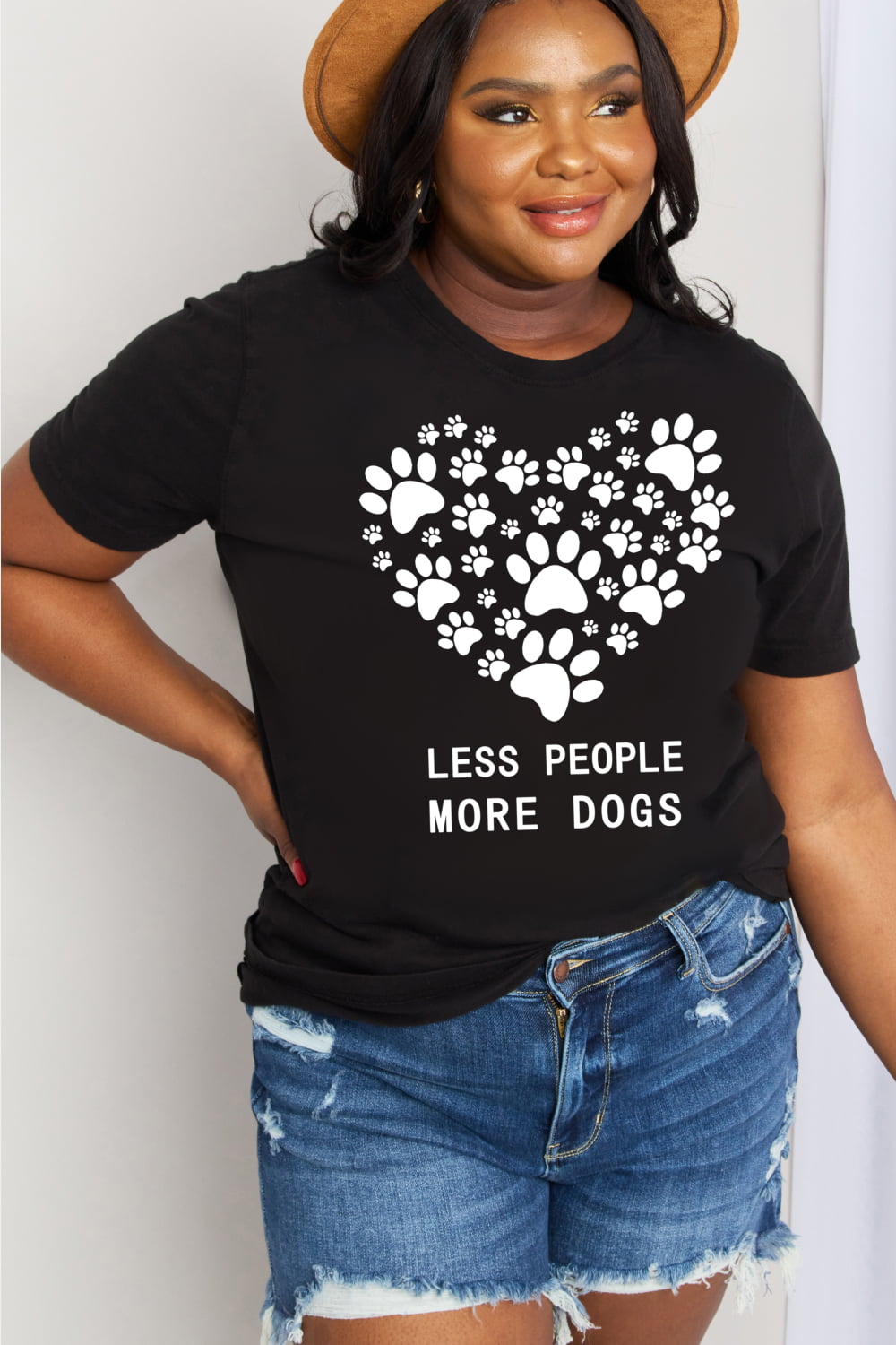 Full Size LESS PEOPLE MORE DOGS Heart Graphic Cotton Tee - T-Shirts - Shirts & Tops - 9 - 2024