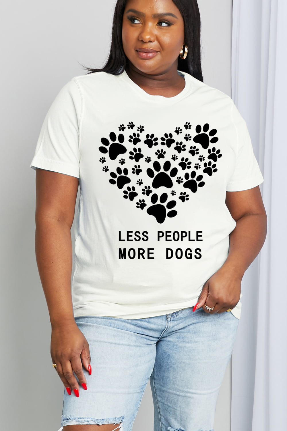 Full Size LESS PEOPLE MORE DOGS Heart Graphic Cotton Tee - T-Shirts - Shirts & Tops - 2 - 2024