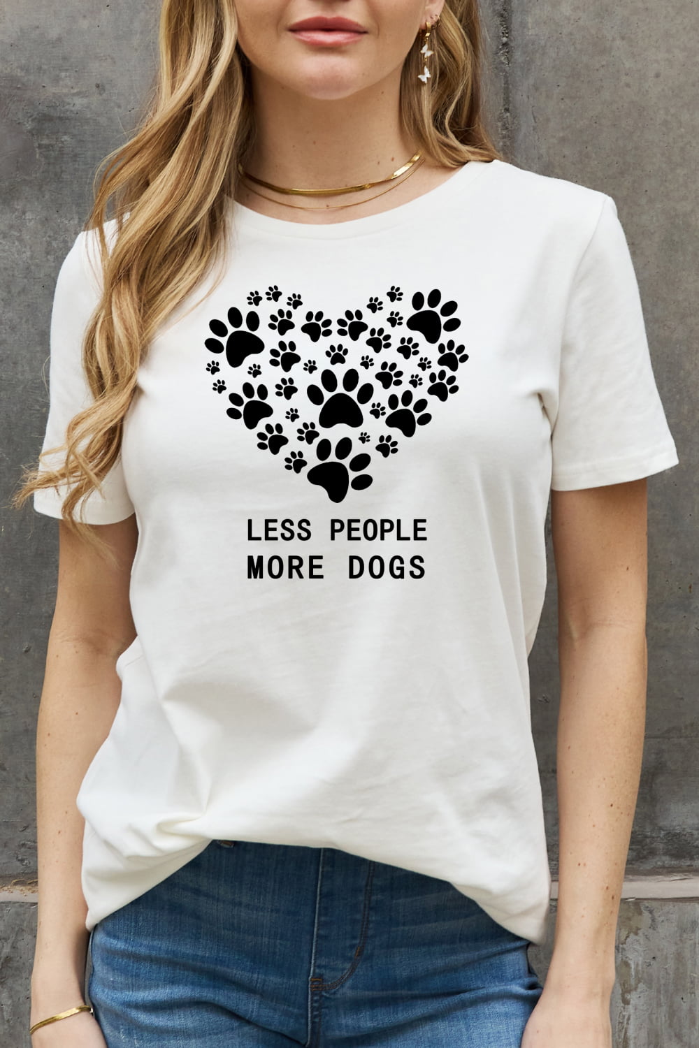 Full Size LESS PEOPLE MORE DOGS Heart Graphic Cotton Tee - T-Shirts - Shirts & Tops - 7 - 2024