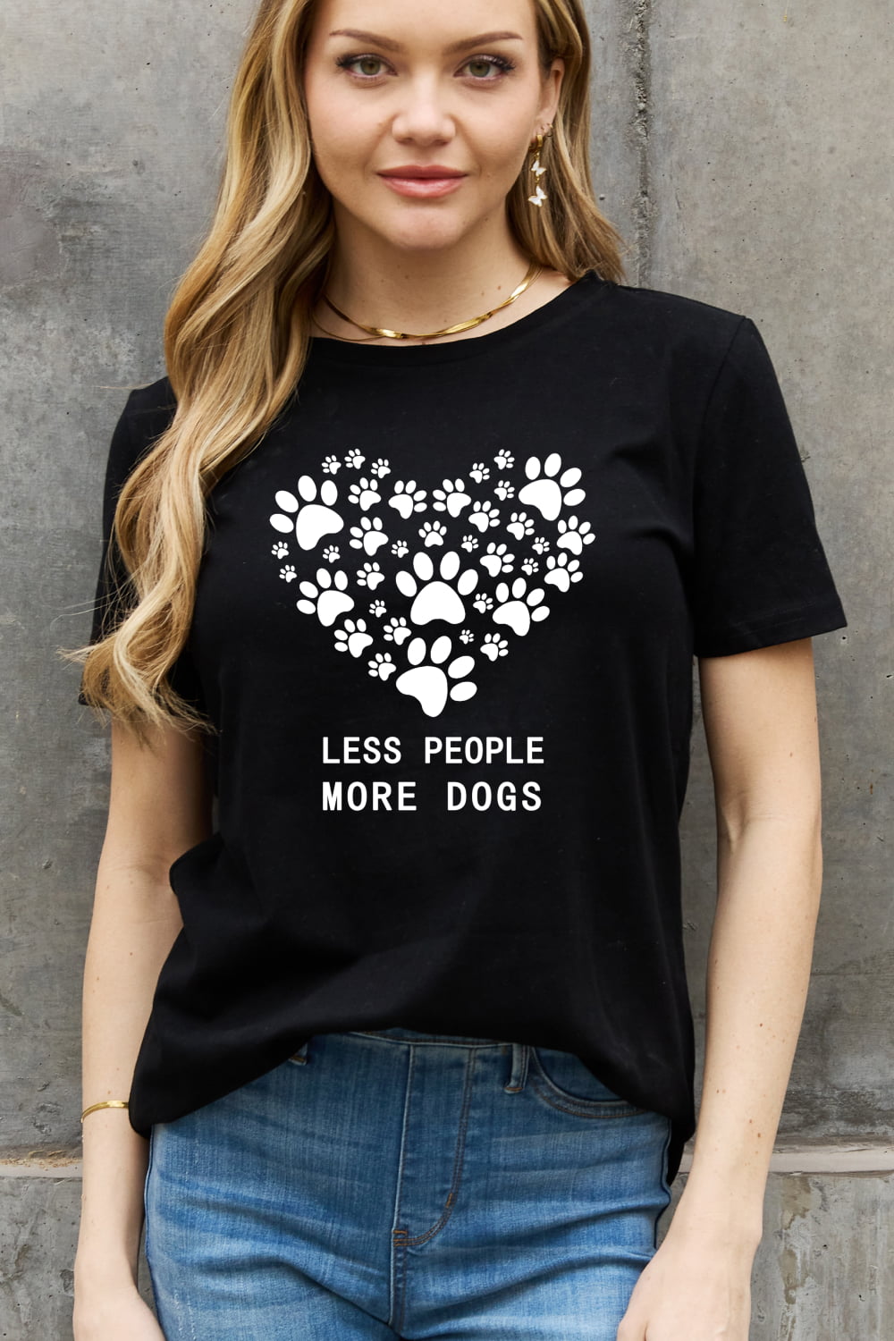 Full Size LESS PEOPLE MORE DOGS Heart Graphic Cotton Tee - T-Shirts - Shirts & Tops - 11 - 2024