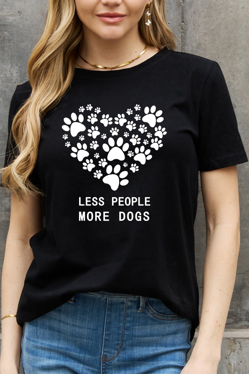 Full Size LESS PEOPLE MORE DOGS Heart Graphic Cotton Tee - T-Shirts - Shirts & Tops - 14 - 2024