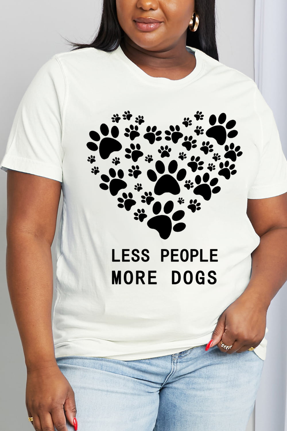 Full Size LESS PEOPLE MORE DOGS Heart Graphic Cotton Tee - T-Shirts - Shirts & Tops - 3 - 2024