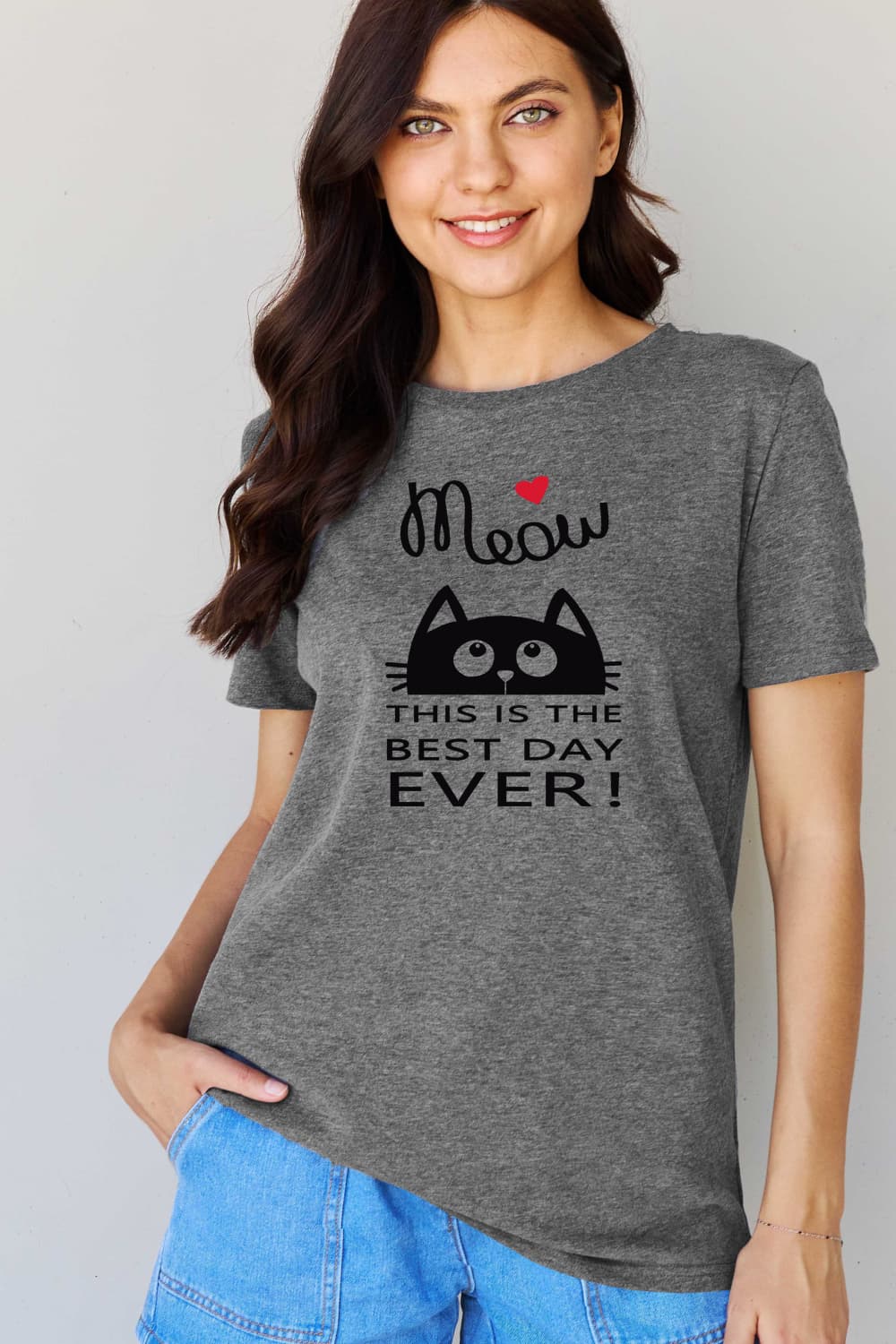 Full Size MEOW THIS IS THE BEST DAY EVER! Graphic Cotton T-Shirt - T-Shirts - Shirts & Tops - 6 - 2024