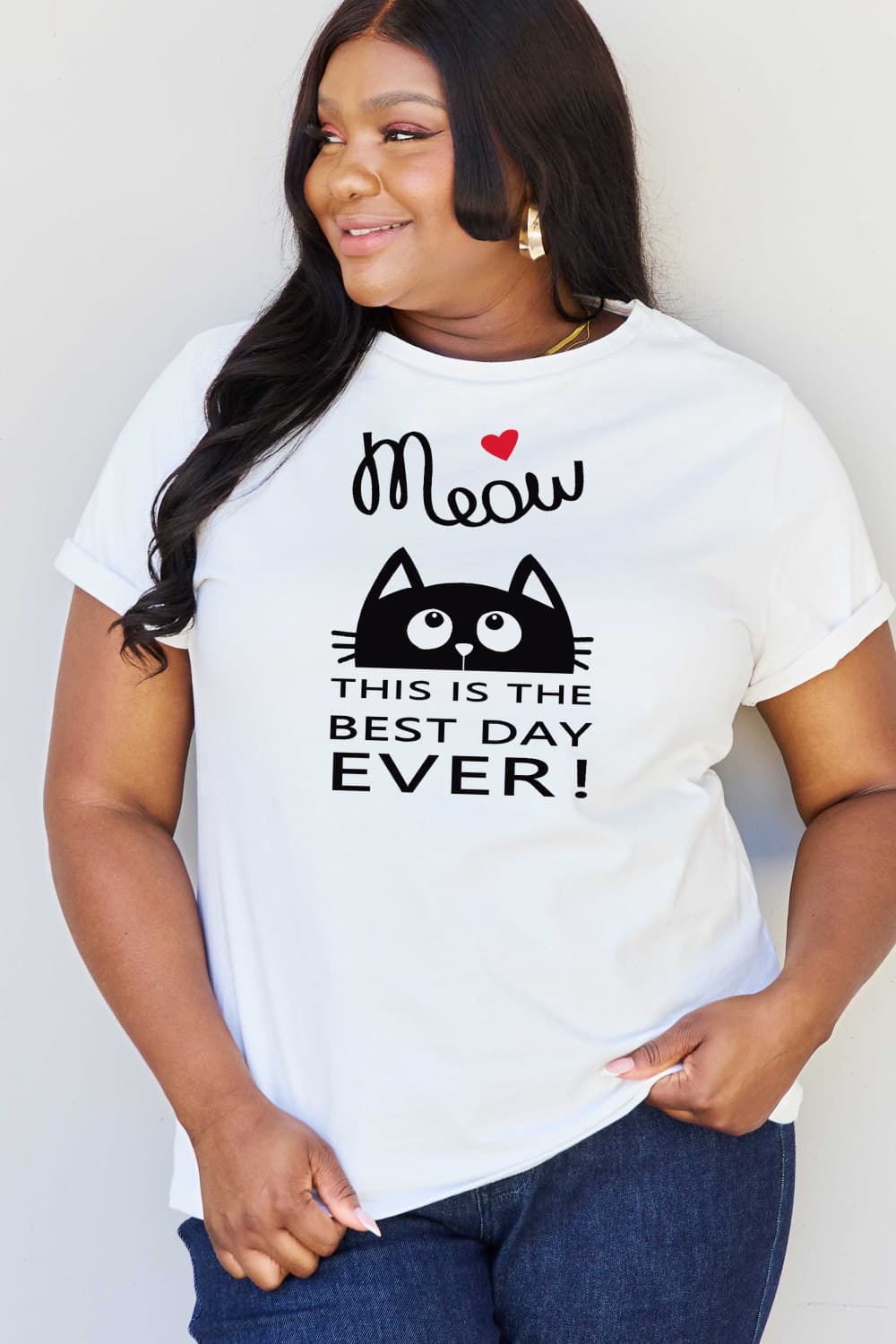 Full Size MEOW THIS IS THE BEST DAY EVER! Graphic Cotton T-Shirt - T-Shirts - Shirts & Tops - 4 - 2024