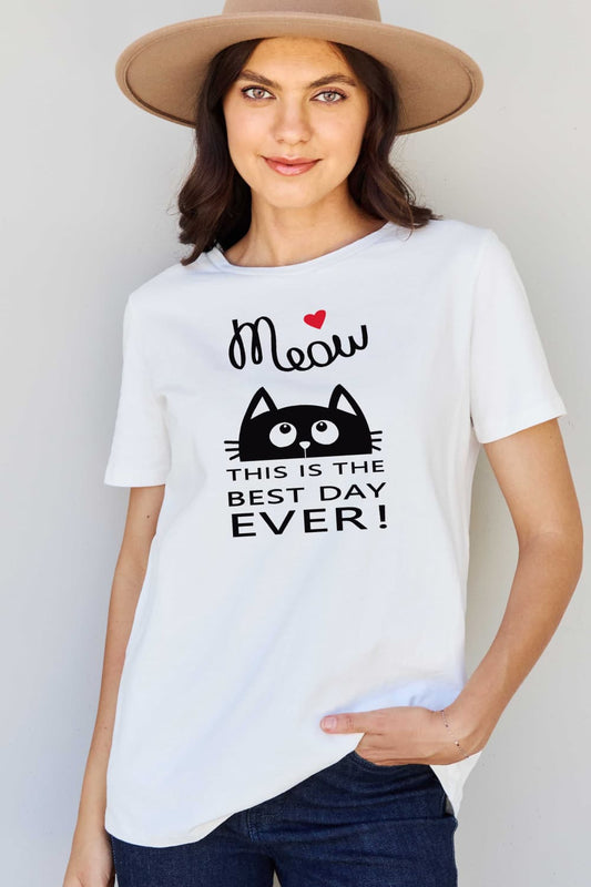 Full Size MEOW THIS IS THE BEST DAY EVER! Graphic Cotton T-Shirt - White / S - T-Shirts - Shirts & Tops - 1 - 2024