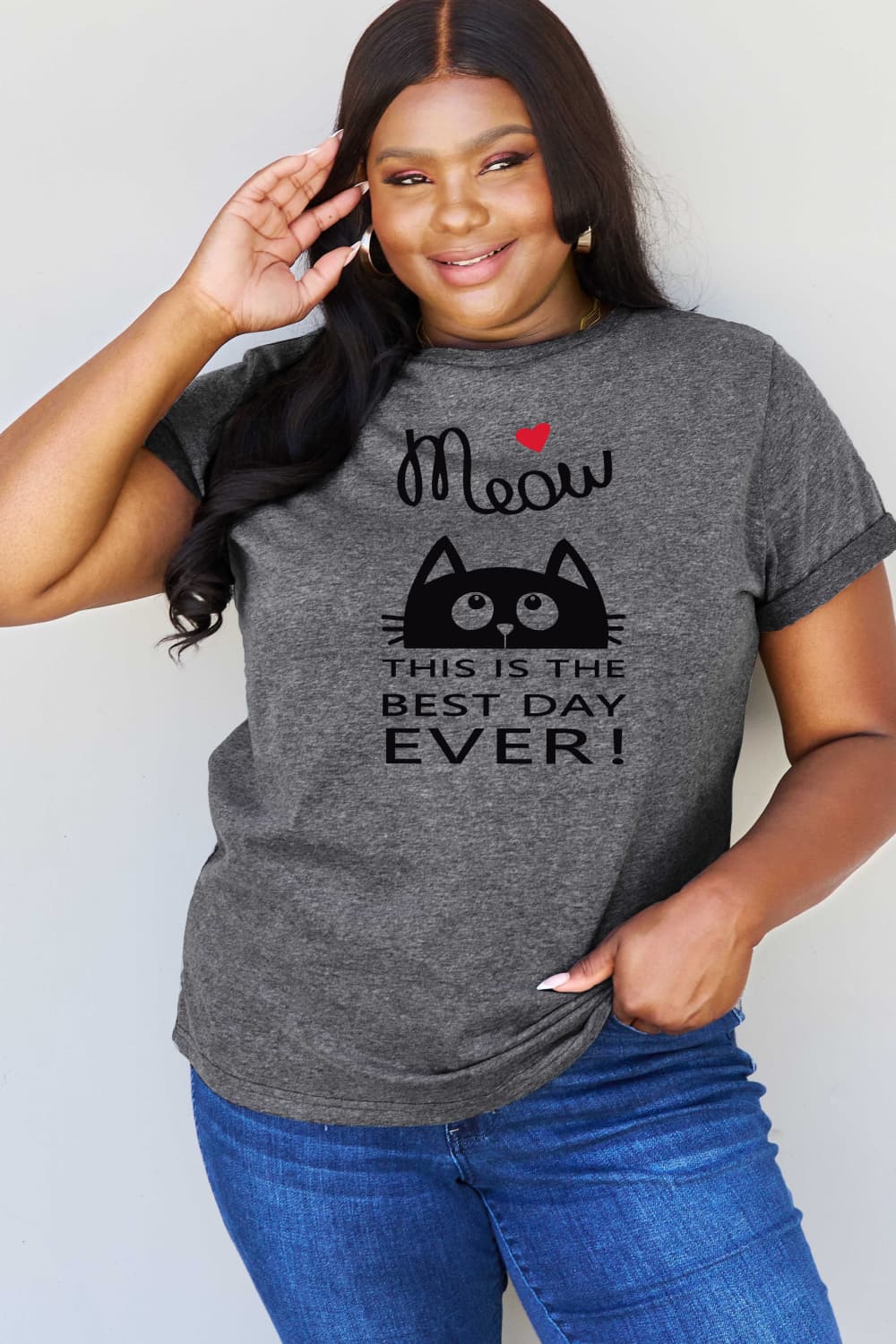 Full Size MEOW THIS IS THE BEST DAY EVER! Graphic Cotton T-Shirt - T-Shirts - Shirts & Tops - 8 - 2024