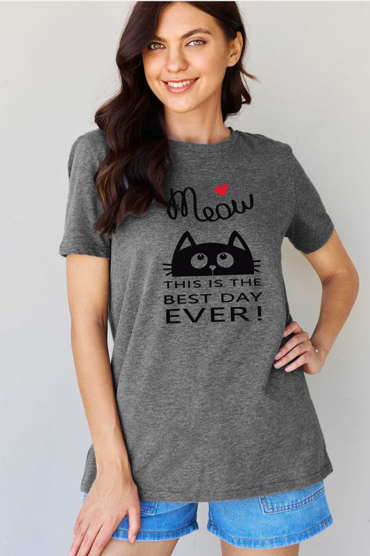 Full Size MEOW THIS IS THE BEST DAY EVER! Graphic Cotton T-Shirt - Gray / S - T-Shirts - Shirts & Tops - 5 - 2024