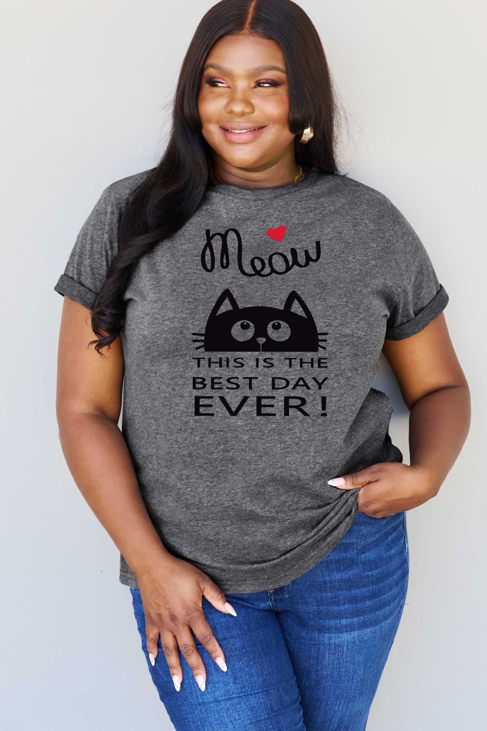 Full Size MEOW THIS IS THE BEST DAY EVER! Graphic Cotton T-Shirt - T-Shirts - Shirts & Tops - 7 - 2024