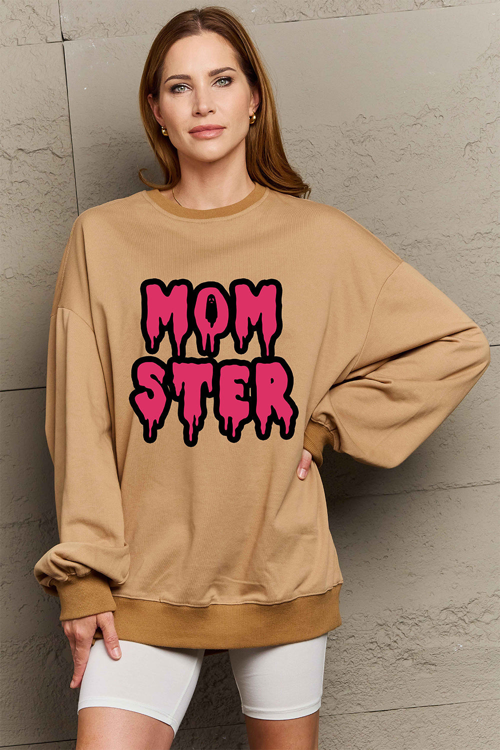 Full Size MOM STER Graphic Sweatshirt - Khaki / S - T-Shirts - Shirts & Tops - 8 - 2024