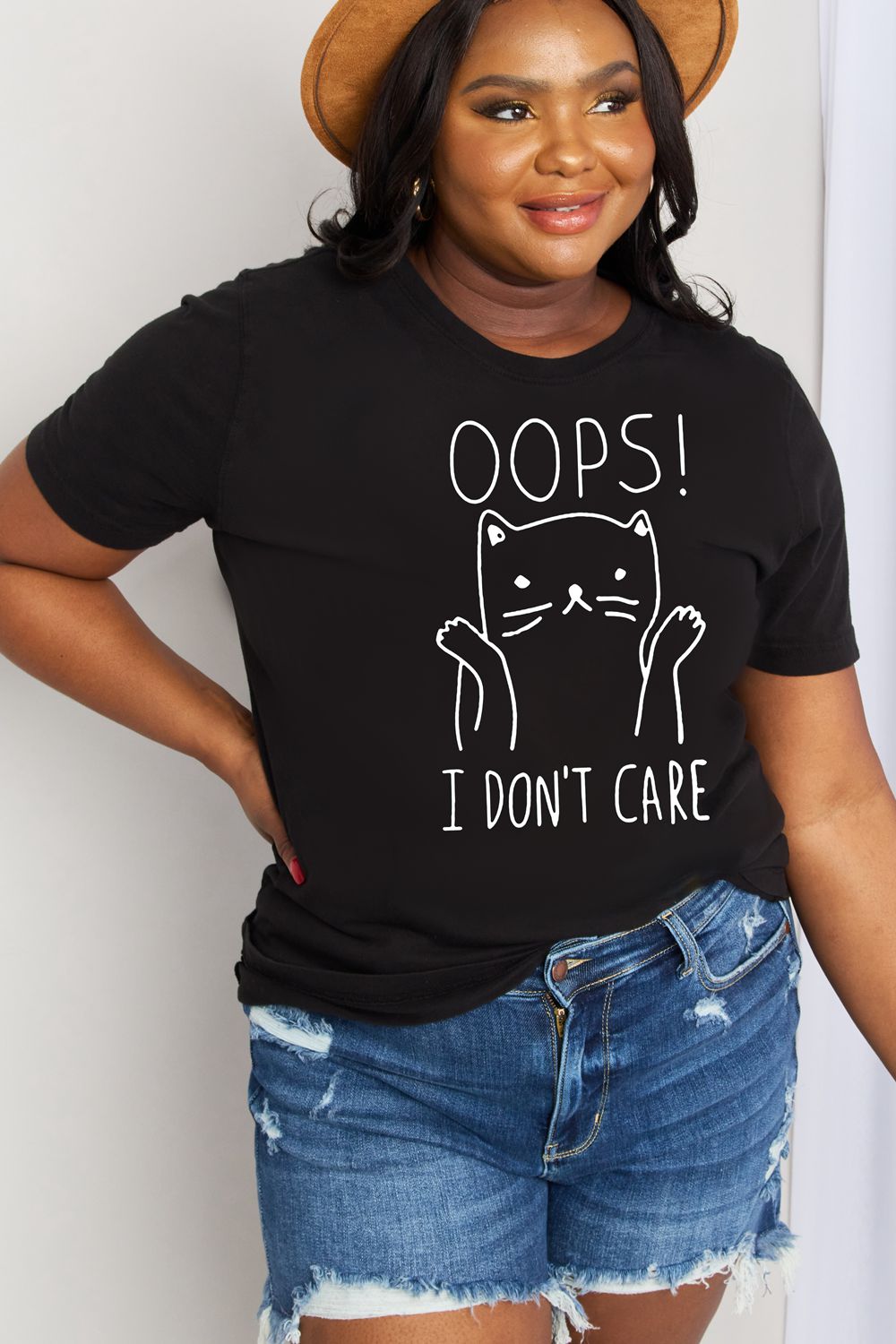 Full Size OOPS I DON’T CARE Graphic Cotton Tee - Black / S - T-Shirts - Shirts & Tops - 6 - 2024