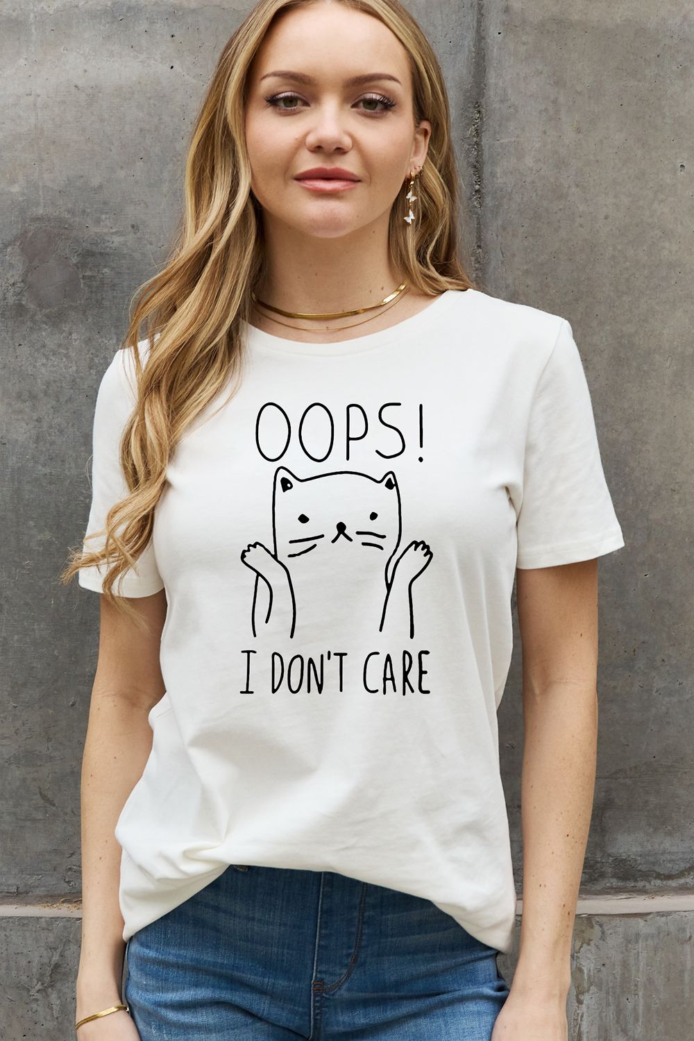 Full Size OOPS I DON’T CARE Graphic Cotton Tee - T-Shirts - Shirts & Tops - 4 - 2024