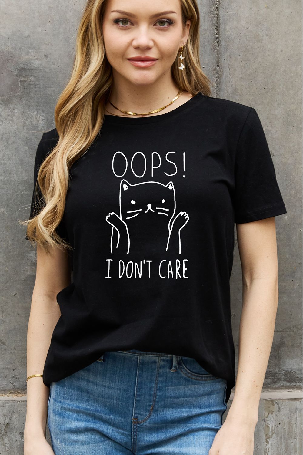 Full Size OOPS I DON’T CARE Graphic Cotton Tee - T-Shirts - Shirts & Tops - 9 - 2024