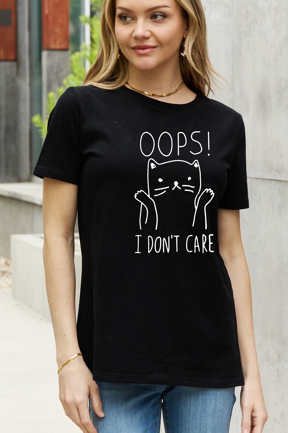 Full Size OOPS I DON’T CARE Graphic Cotton Tee - T-Shirts - Shirts & Tops - 10 - 2024