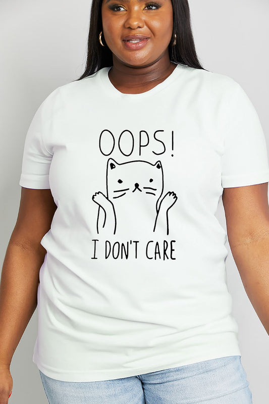 Full Size OOPS I DON’T CARE Graphic Cotton Tee - T-Shirts - Shirts & Tops - 2 - 2024