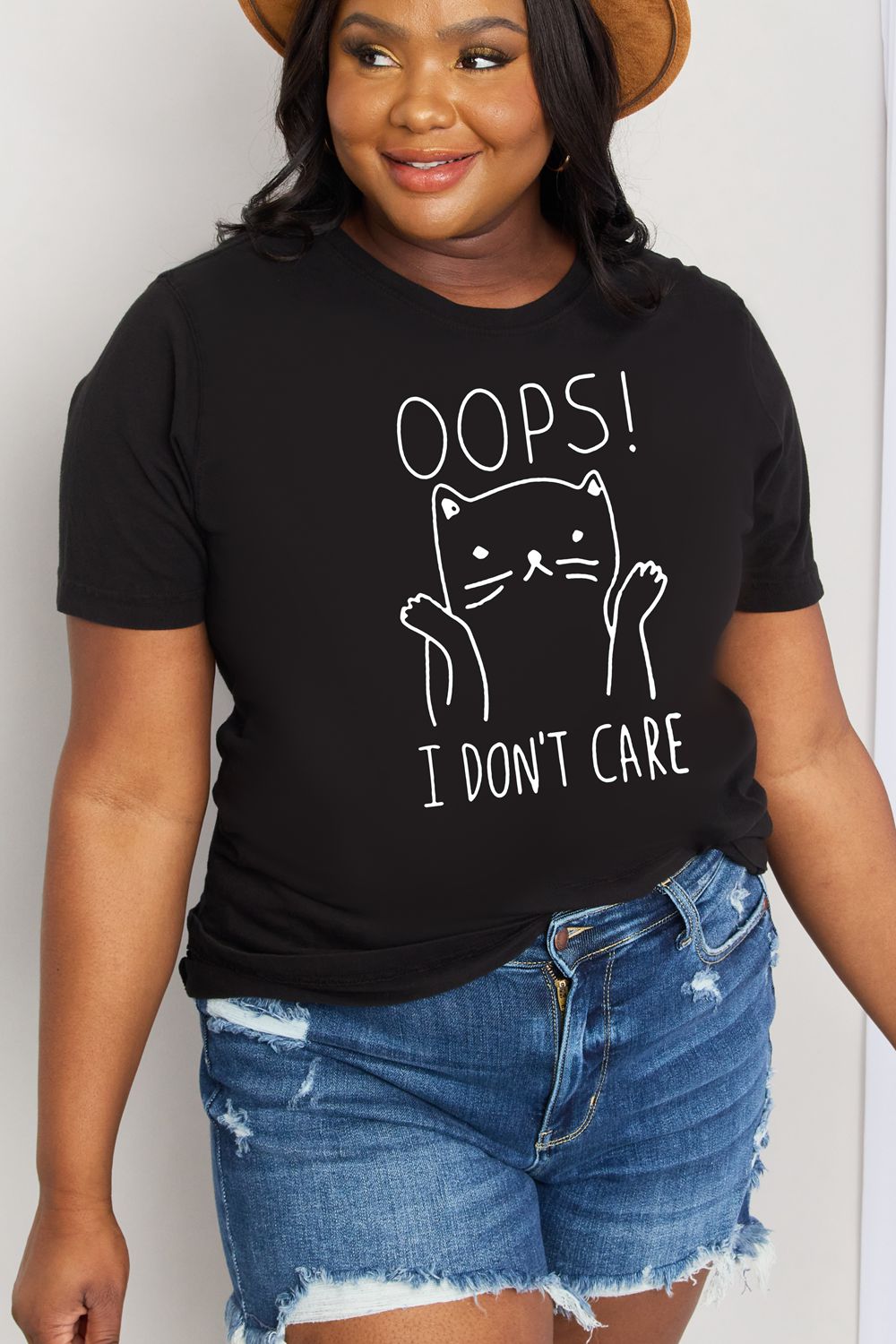 Full Size OOPS I DON’T CARE Graphic Cotton Tee - T-Shirts - Shirts & Tops - 7 - 2024