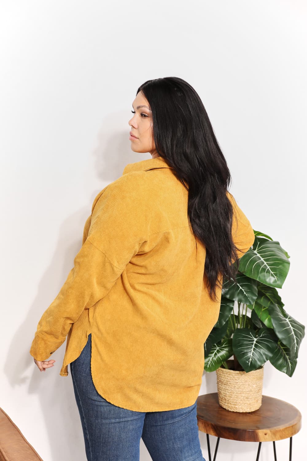 Full Size Oversized Corduroy Button-Down Tunic Shirt with Bust Pocket - T-Shirts - Shirts & Tops - 13 - 2024