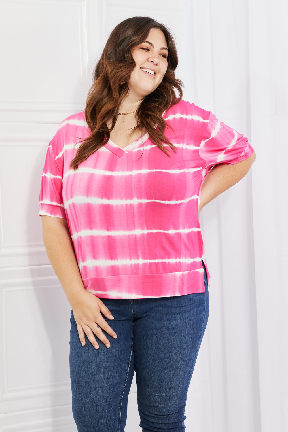 Full Size Oversized Fit V-Neck Striped Top - T-Shirts - Shirts & Tops - 3 - 2024
