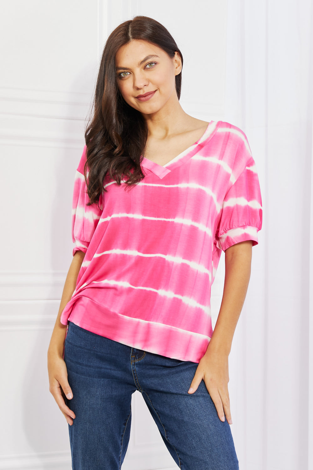 Full Size Oversized Fit V-Neck Striped Top - T-Shirts - Shirts & Tops - 8 - 2024