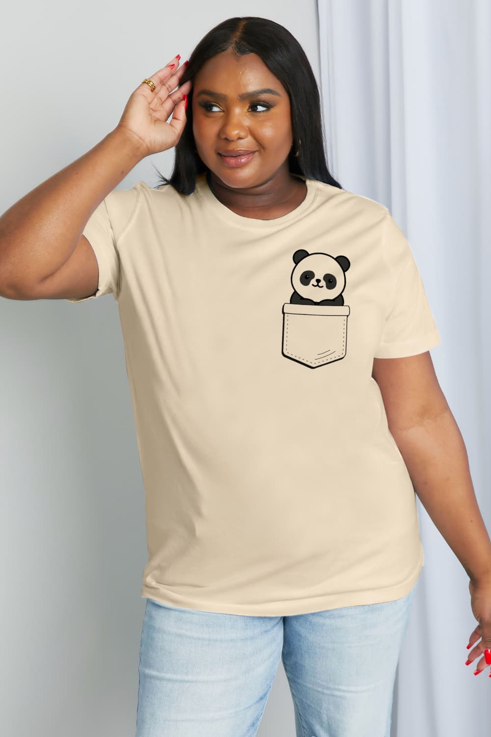 Full Size Panda Graphic Cotton Tee - Light Yellow / S - T-Shirts - Shirts & Tops - 6 - 2024