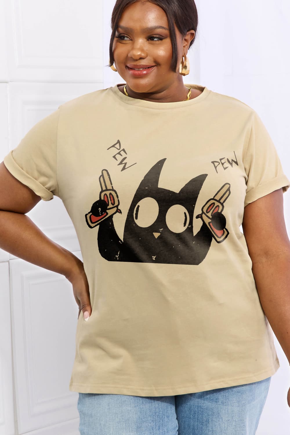 Full Size PEW PEW Graphic Cotton Tee - T-Shirts - Shirts & Tops - 8 - 2024