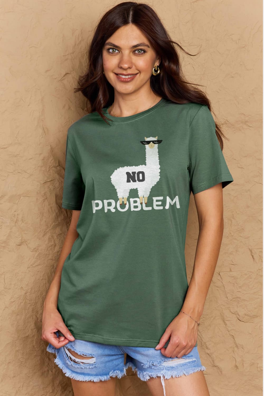 Full Size NO PROBLEM Graphic Cotton Tee - Green / S - T-Shirts - Shirts & Tops - 7 - 2024