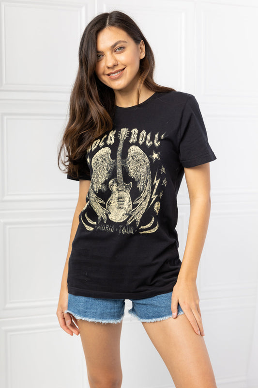 Full Size Rock & Roll Graphic Tee - Black / S - T-Shirts - Shirts & Tops - 1 - 2024