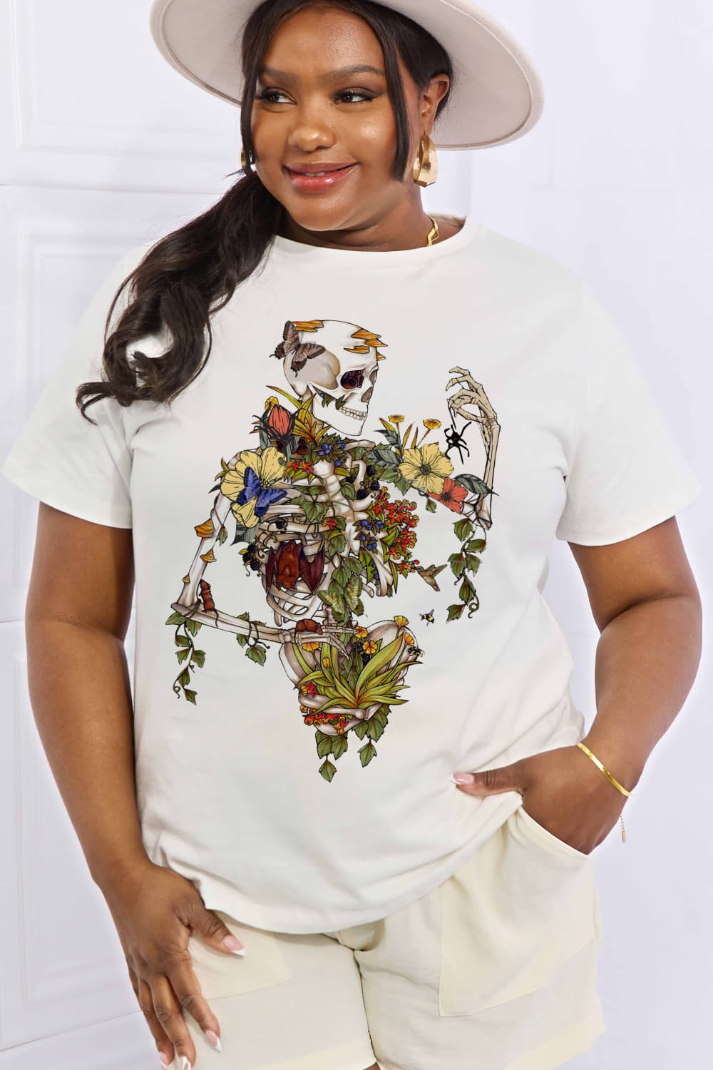 Full Size Skeleton Graphic Cotton Tee - White / S - T-Shirts - Shirts & Tops - 1 - 2024