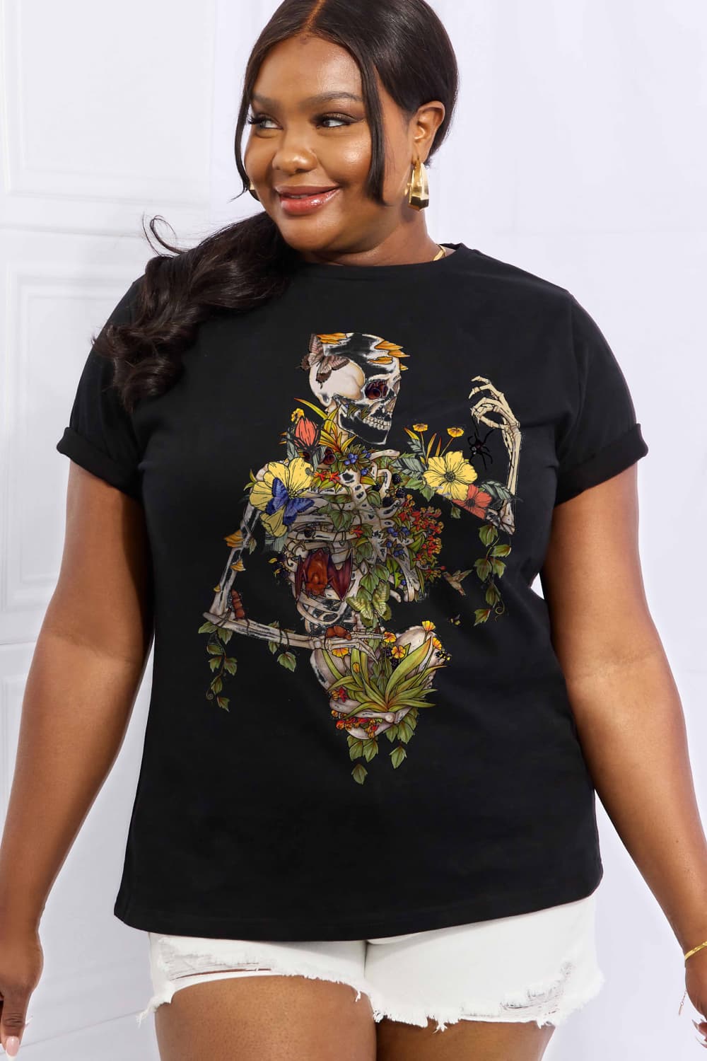 Full Size Skeleton Graphic Cotton Tee - Black / S - T-Shirts - Shirts & Tops - 7 - 2024