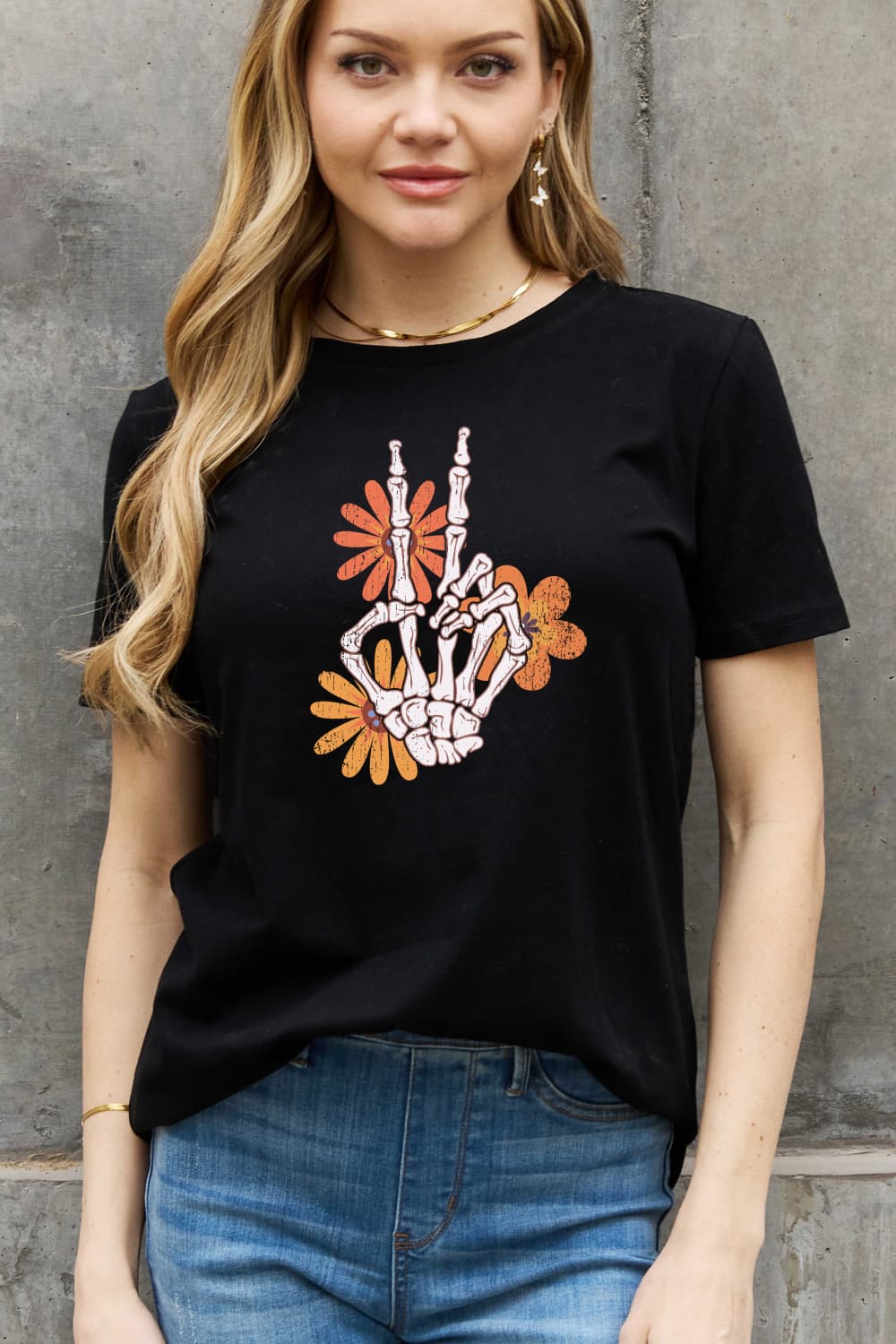 Full Size Skeleton Hand Graphic Cotton Tee - T-Shirts - Shirts & Tops - 5 - 2024