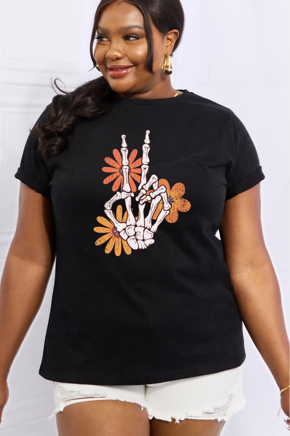Full Size Skeleton Hand Graphic Cotton Tee - T-Shirts - Shirts & Tops - 3 - 2024