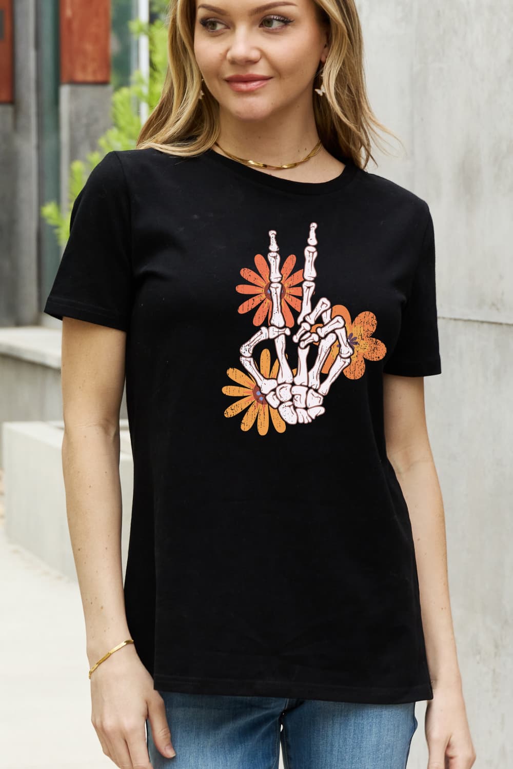 Full Size Skeleton Hand Graphic Cotton Tee - T-Shirts - Shirts & Tops - 4 - 2024