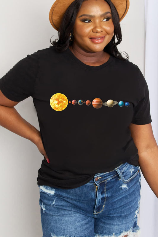 Full Size Solar System Graphic Cotton Tee - Black / S - T-Shirts - Shirts & Tops - 1 - 2024