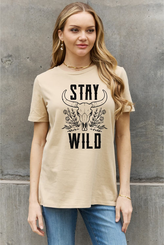 Full Size STAY WILD Graphic Cotton Tee - Light Yellow / S - T-Shirts - Shirts & Tops - 1 - 2024