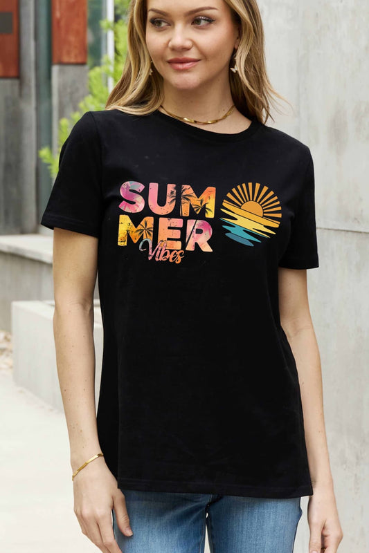 Full Size SUMMER VIBES Graphic Cotton Tee - Black / S - T-Shirts - Shirts & Tops - 1 - 2024