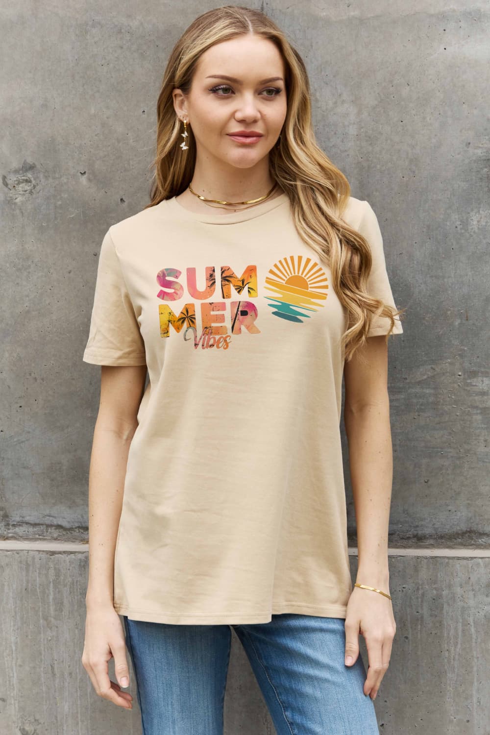 Full Size SUMMER VIBES Graphic Cotton Tee - Light Yellow / S - T-Shirts - Shirts & Tops - 12 - 2024