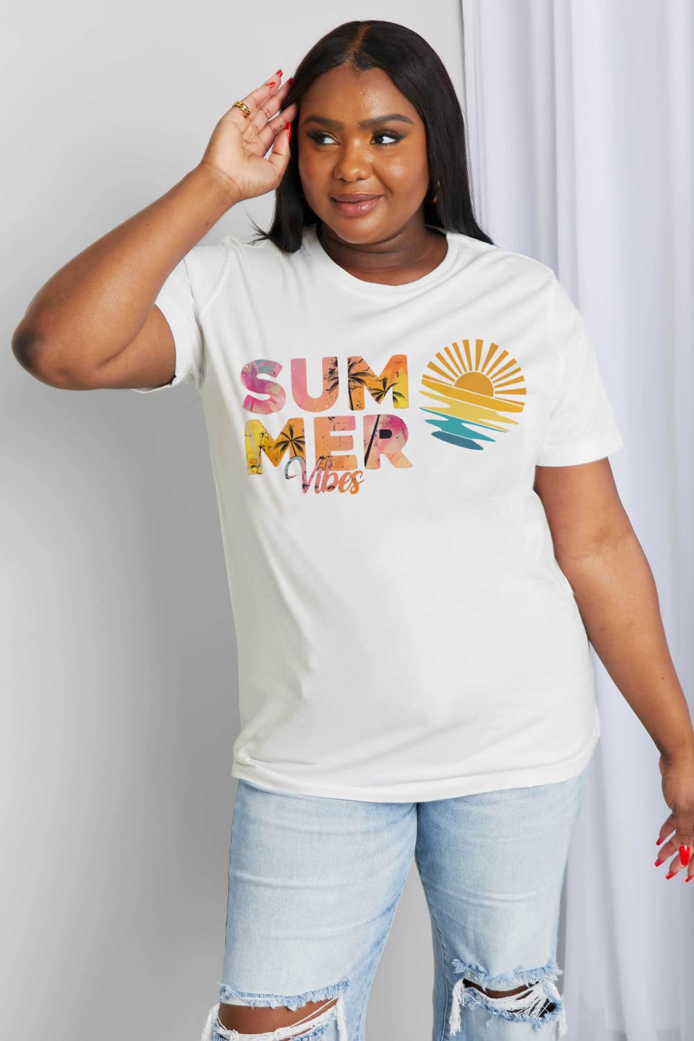 Full Size SUMMER VIBES Graphic Cotton Tee - T-Shirts - Shirts & Tops - 10 - 2024