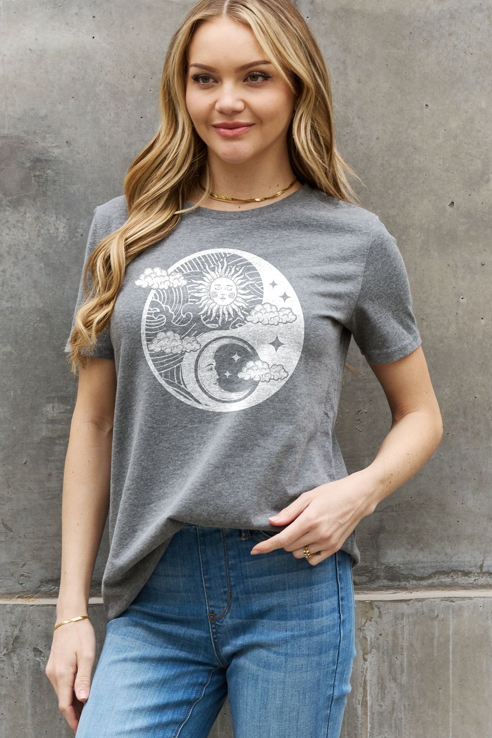 Full Size Sun and Moon Graphic Cotton Tee - T-Shirts - Shirts & Tops - 3 - 2024