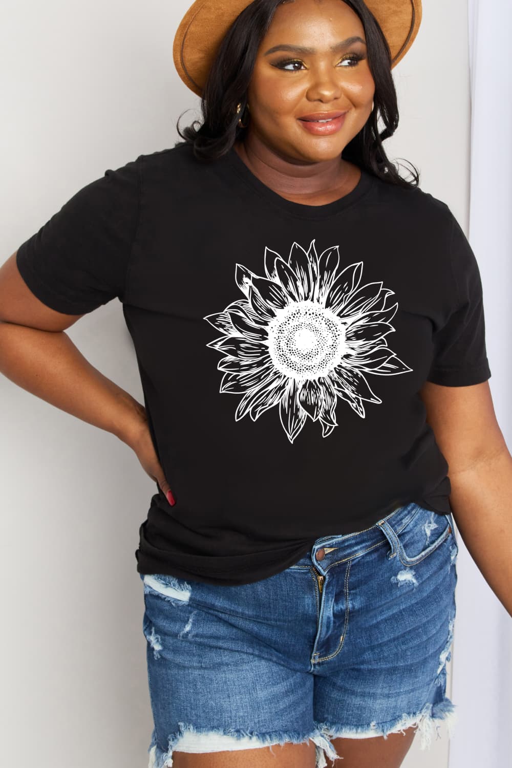 Full Size Sunflower Graphic Cotton Tee - T-Shirts - Shirts & Tops - 7 - 2024