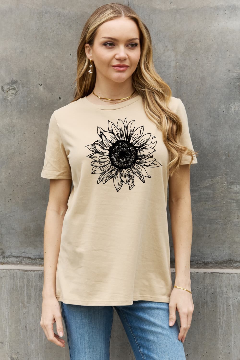 Full Size Sunflower Graphic Cotton Tee - Beige / S - T-Shirts - Shirts & Tops - 1 - 2024