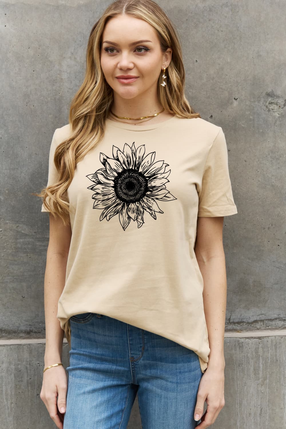 Full Size Sunflower Graphic Cotton Tee - T-Shirts - Shirts & Tops - 3 - 2024