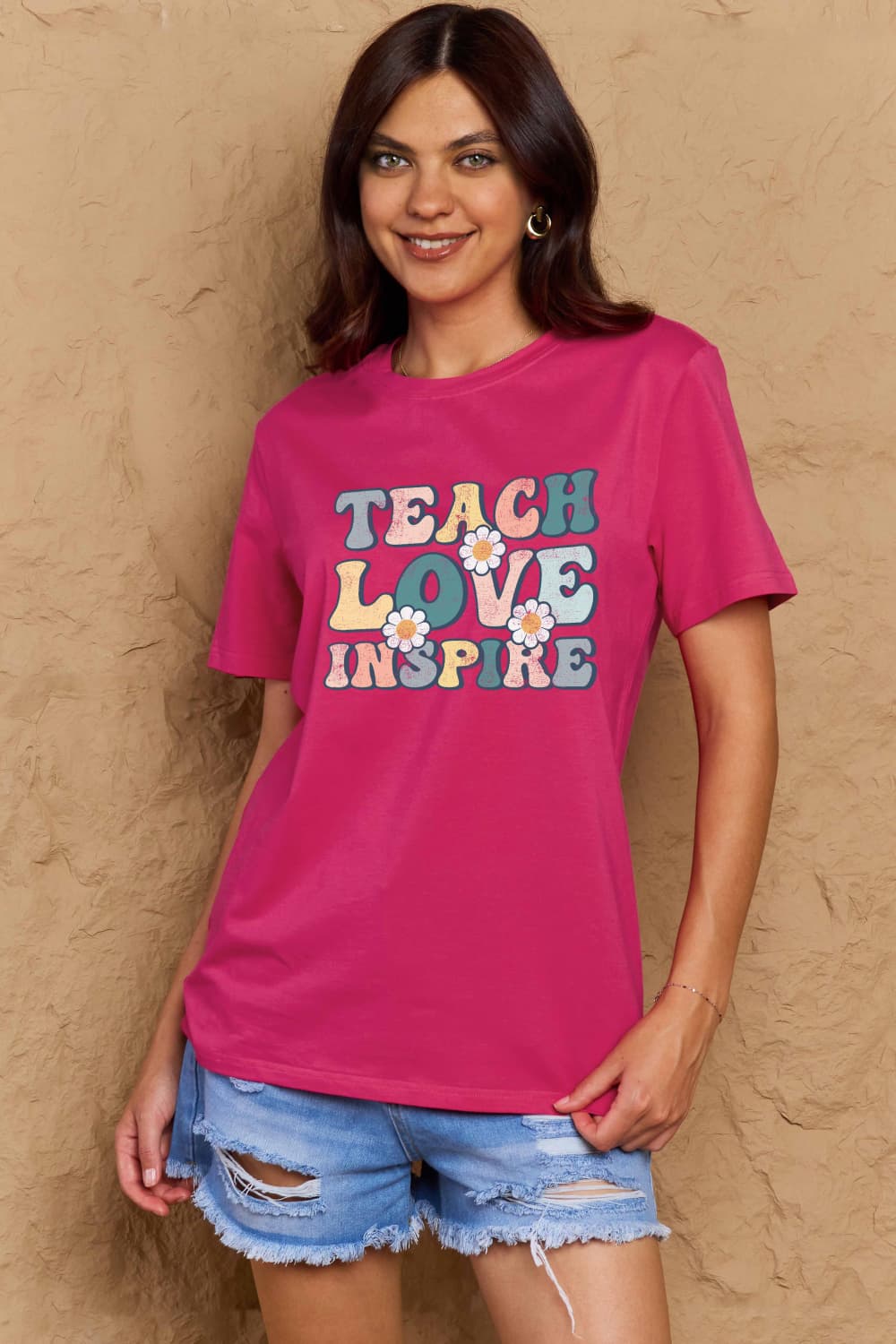 Full Size TEACH LOVE INSPIRE Graphic Cotton T-Shirt - Pink / S - T-Shirts - Shirts & Tops - 13 - 2024