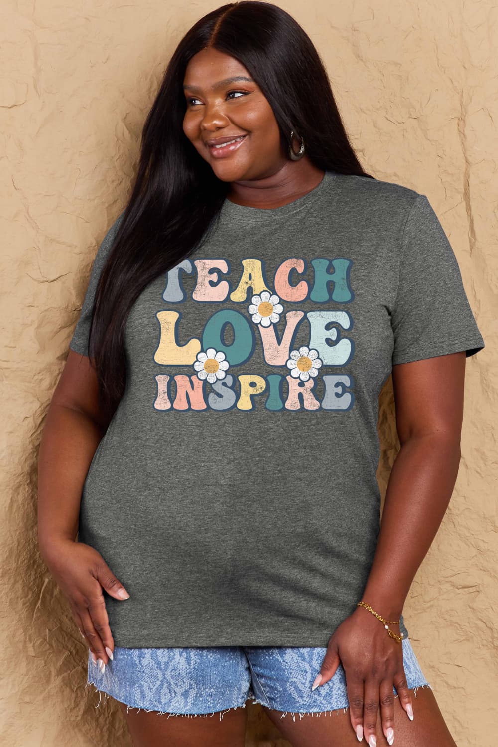 Full Size TEACH LOVE INSPIRE Graphic Cotton T-Shirt - T-Shirts - Shirts & Tops - 34 - 2024